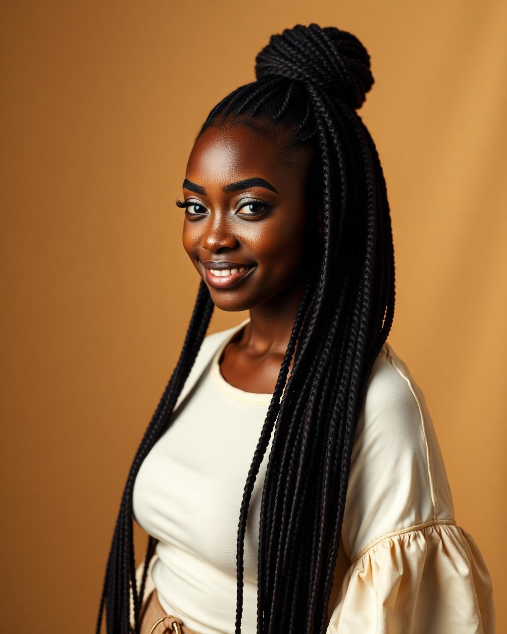 Tiny Hair Salon client wearing waist-length knotless braids